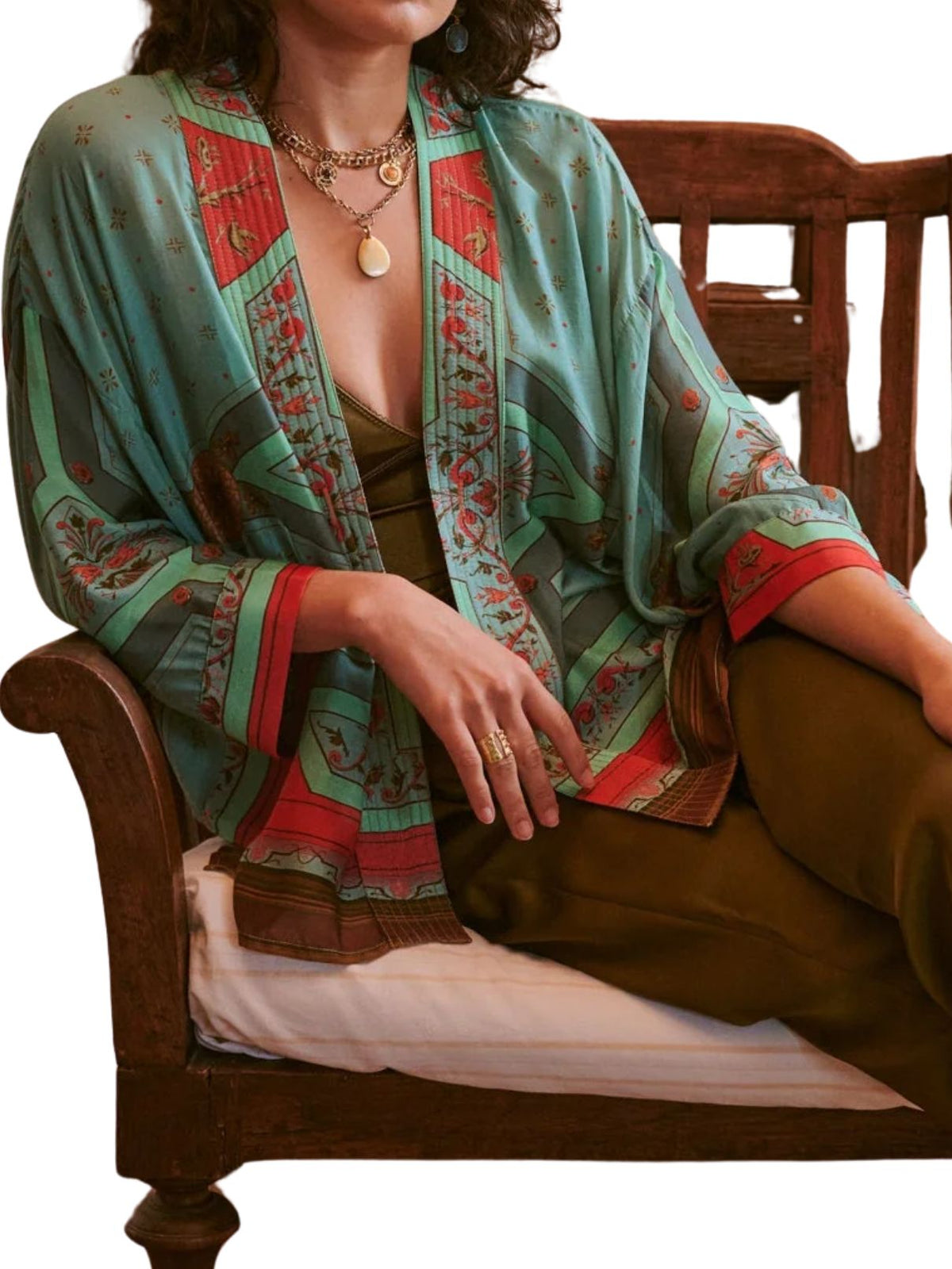 One Hundred Stars Fleur De Lys Kimono in Aqua