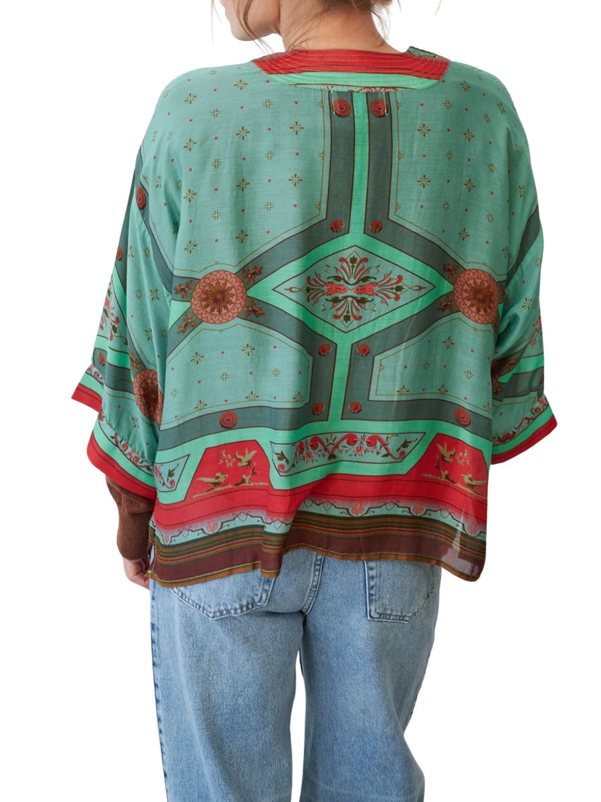One Hundred Stars Fleur De Lys Kimono in Aqua