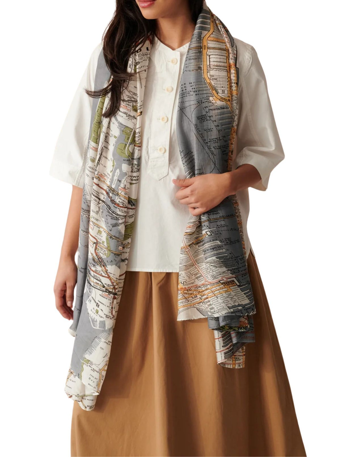 One Hundred Stars New York City Grey Map Scarf