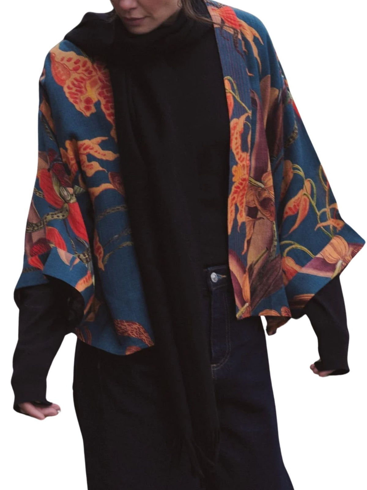 One Hundred Stars Orchid Wool Kimono in Teal