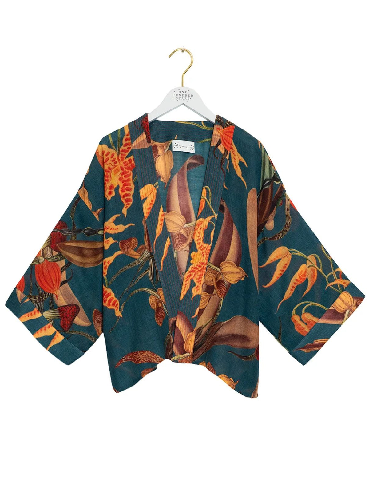 One Hundred Stars Orchid Wool Kimono in Teal