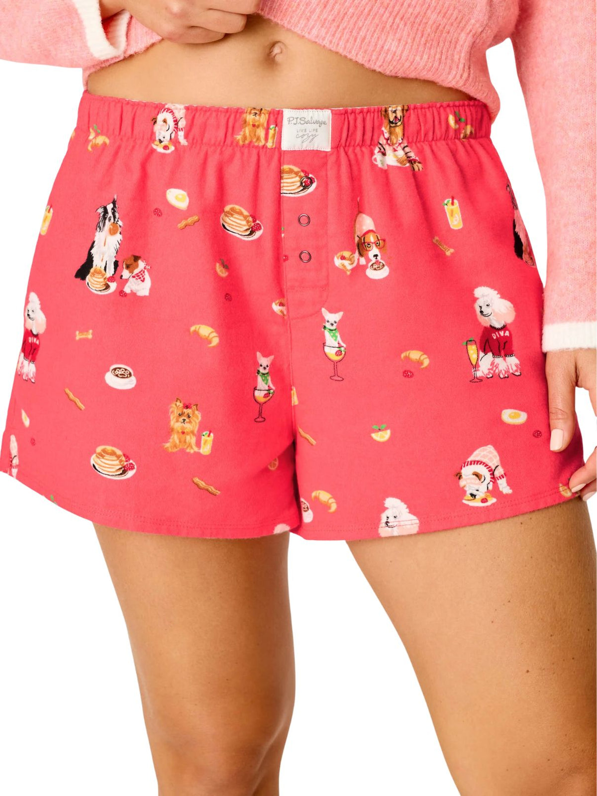 P.J. Salvage Dogs Who Brunch Print Flannel Shorts