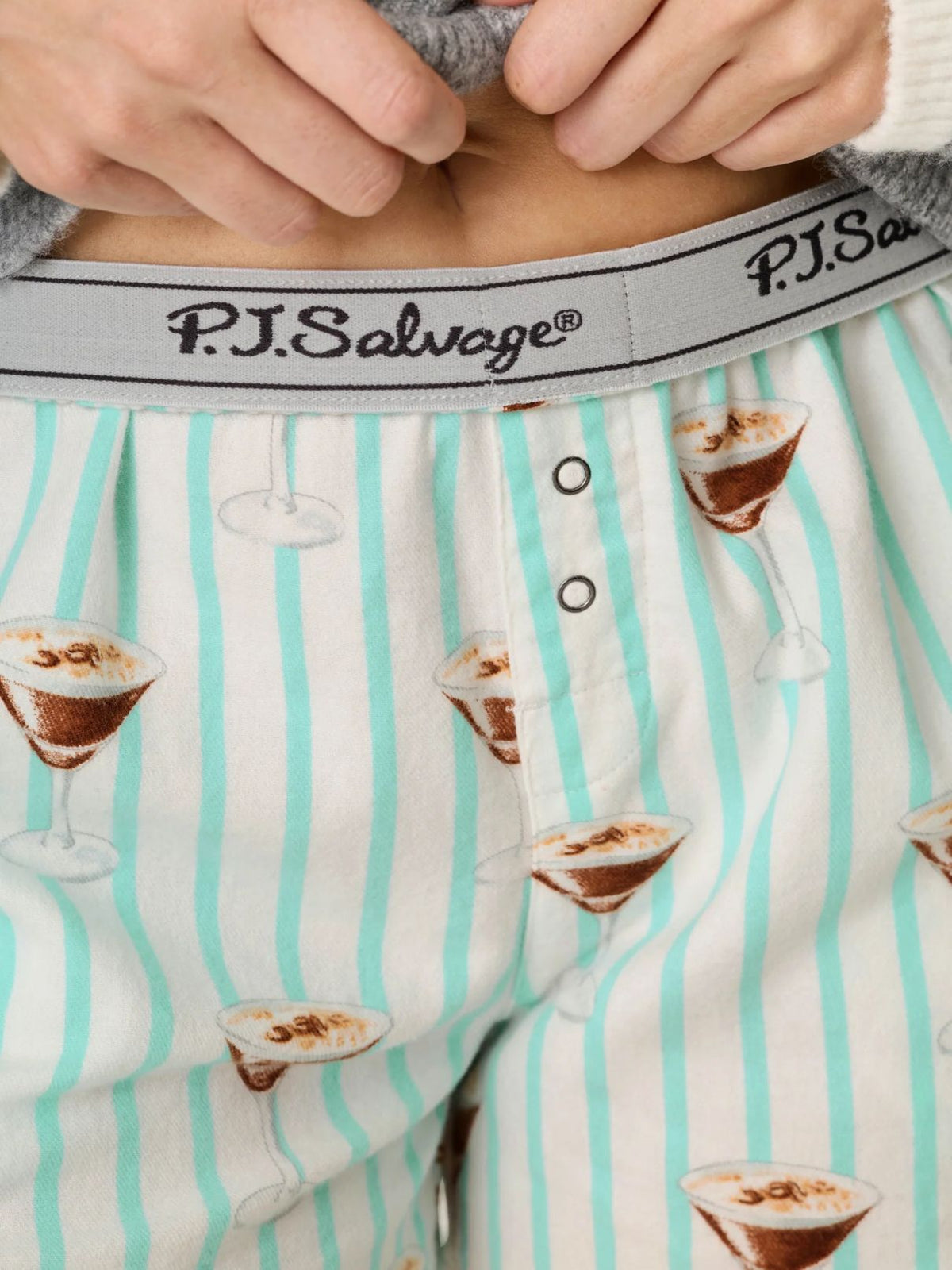 P.J. Salvage Espresso Martini Print Flannel Shorts in Pool Blue