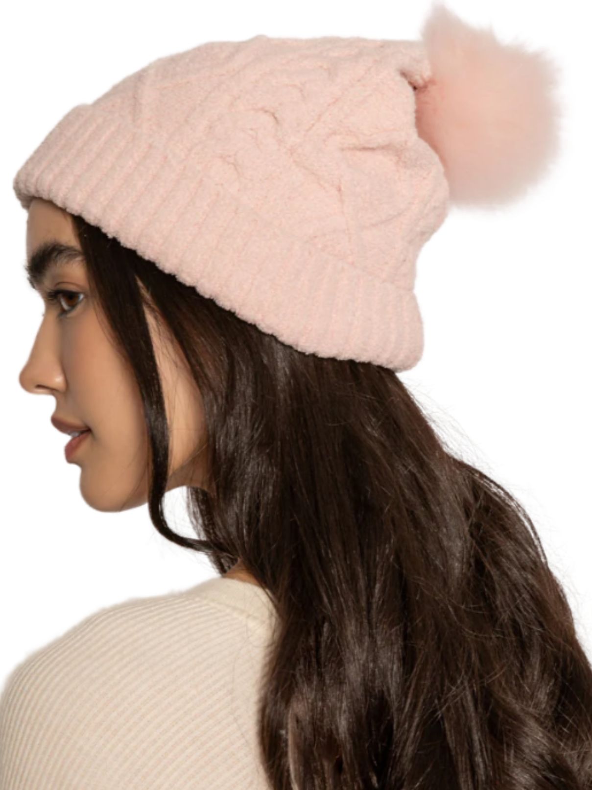 PJ Salvage Cable Knit Beanie in Pink Clay