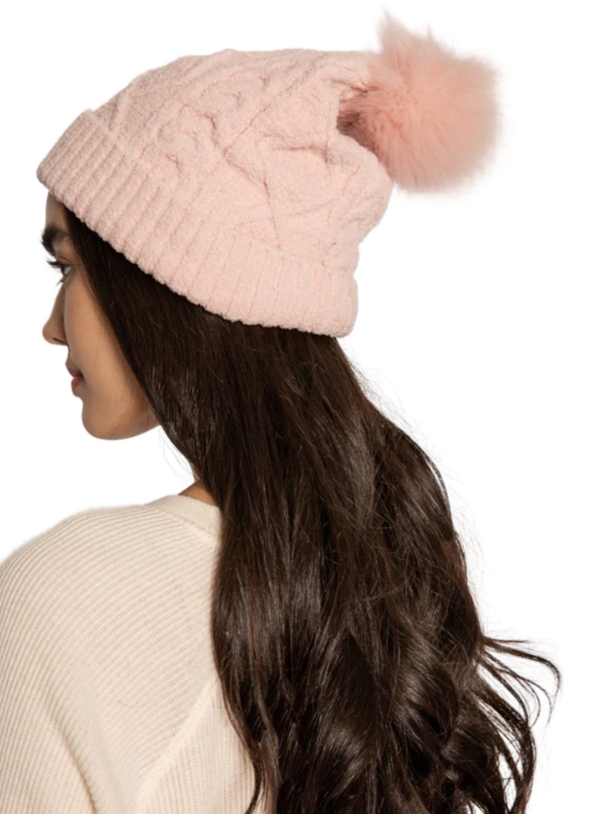 PJ Salvage Cable Knit Beanie in Pink Clay