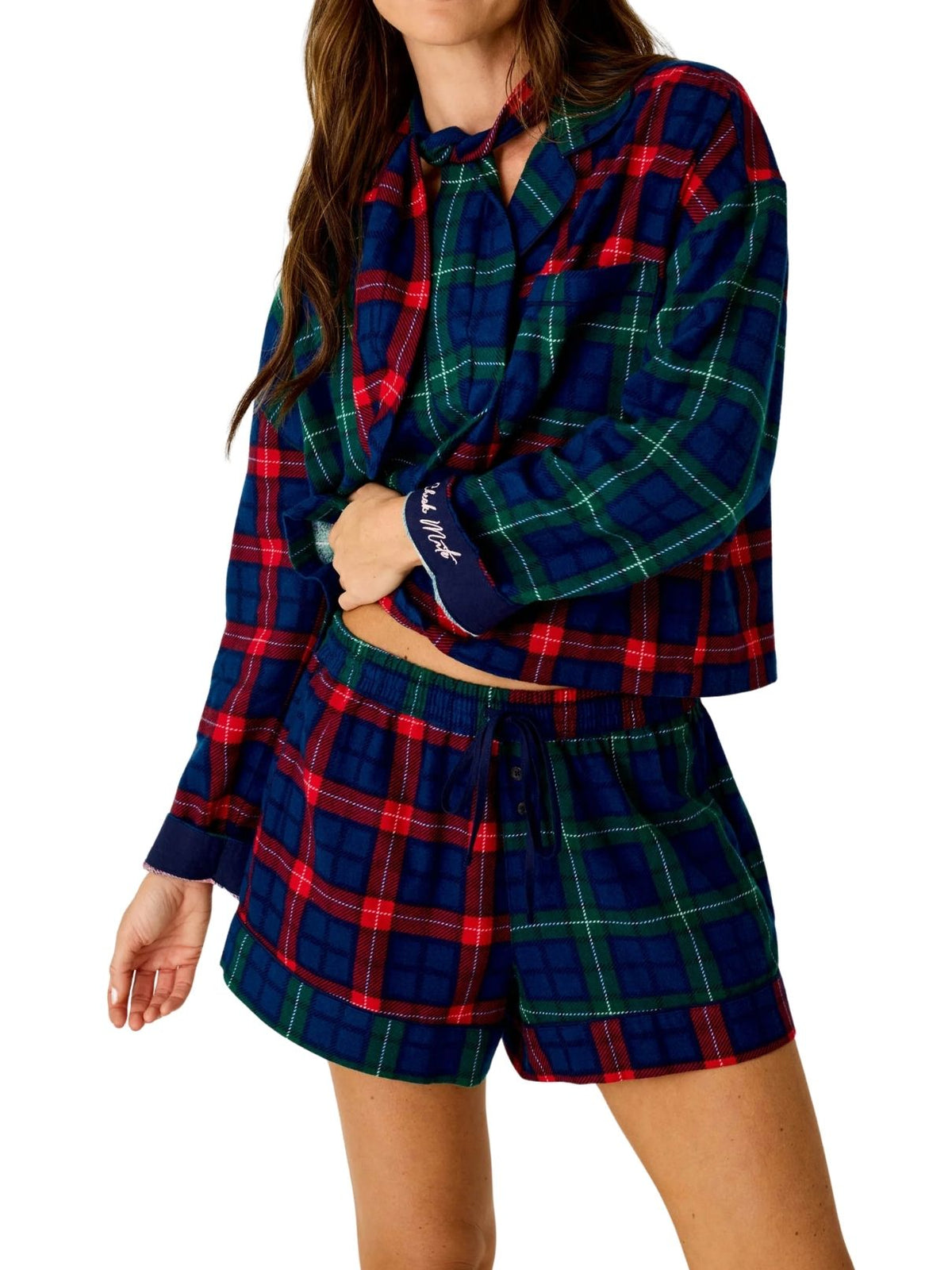 PJ Salvage Check Mate 3-Piece Plaid Flannel Pajama Set in Blue Ink
