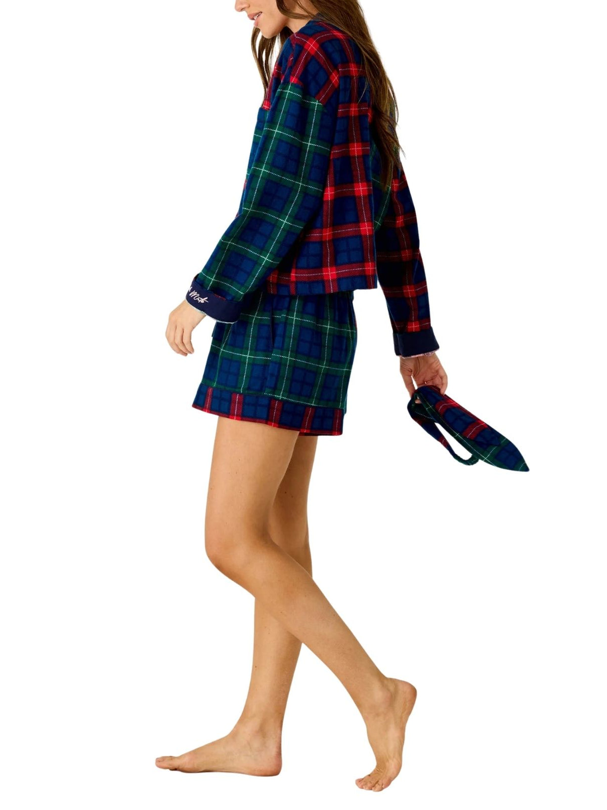 PJ Salvage Check Mate 3-Piece Plaid Flannel Pajama Set in Blue Ink