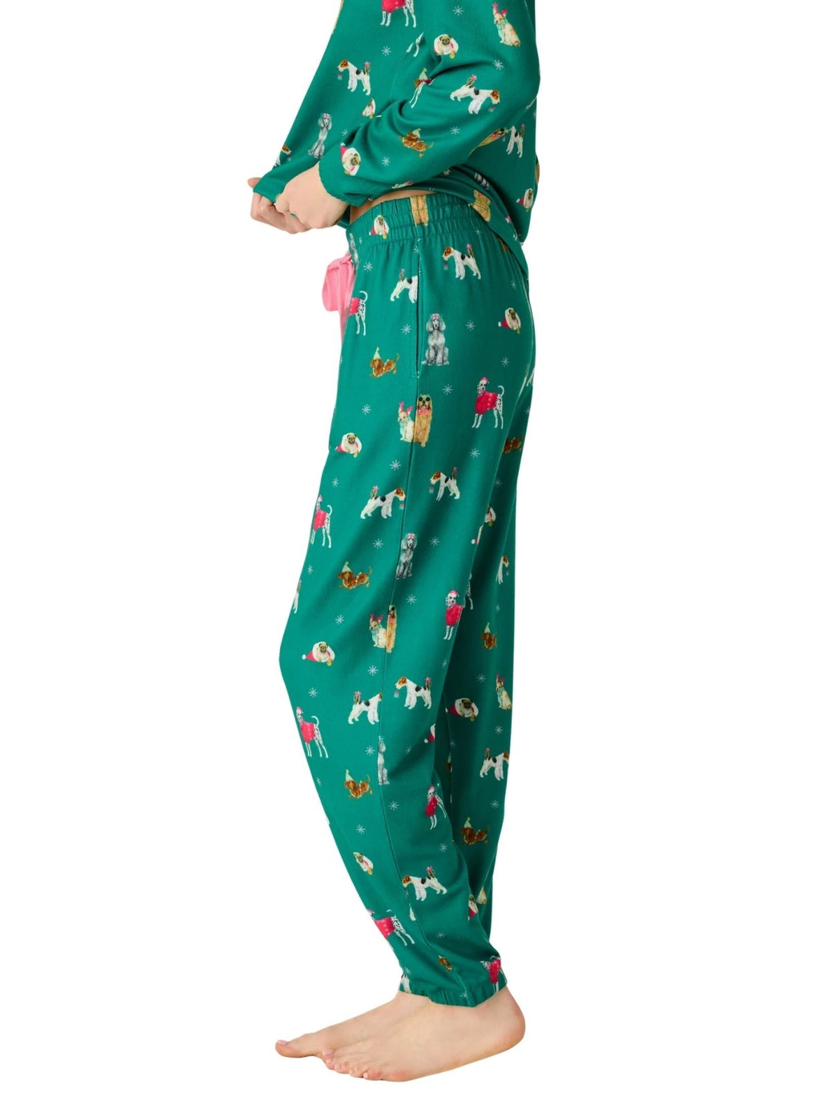 PJ Salvage Happy Pawlidays Dog Print Jogger Pajama Pants in Green