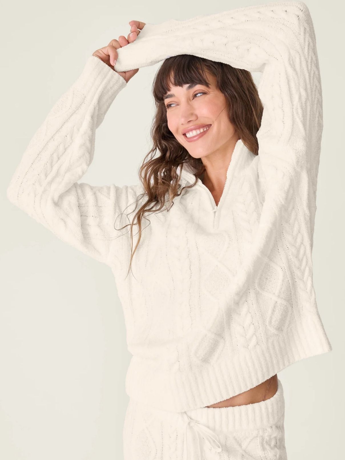 PJ Salvage L/S Cable Crew Lounge Top in Ivory