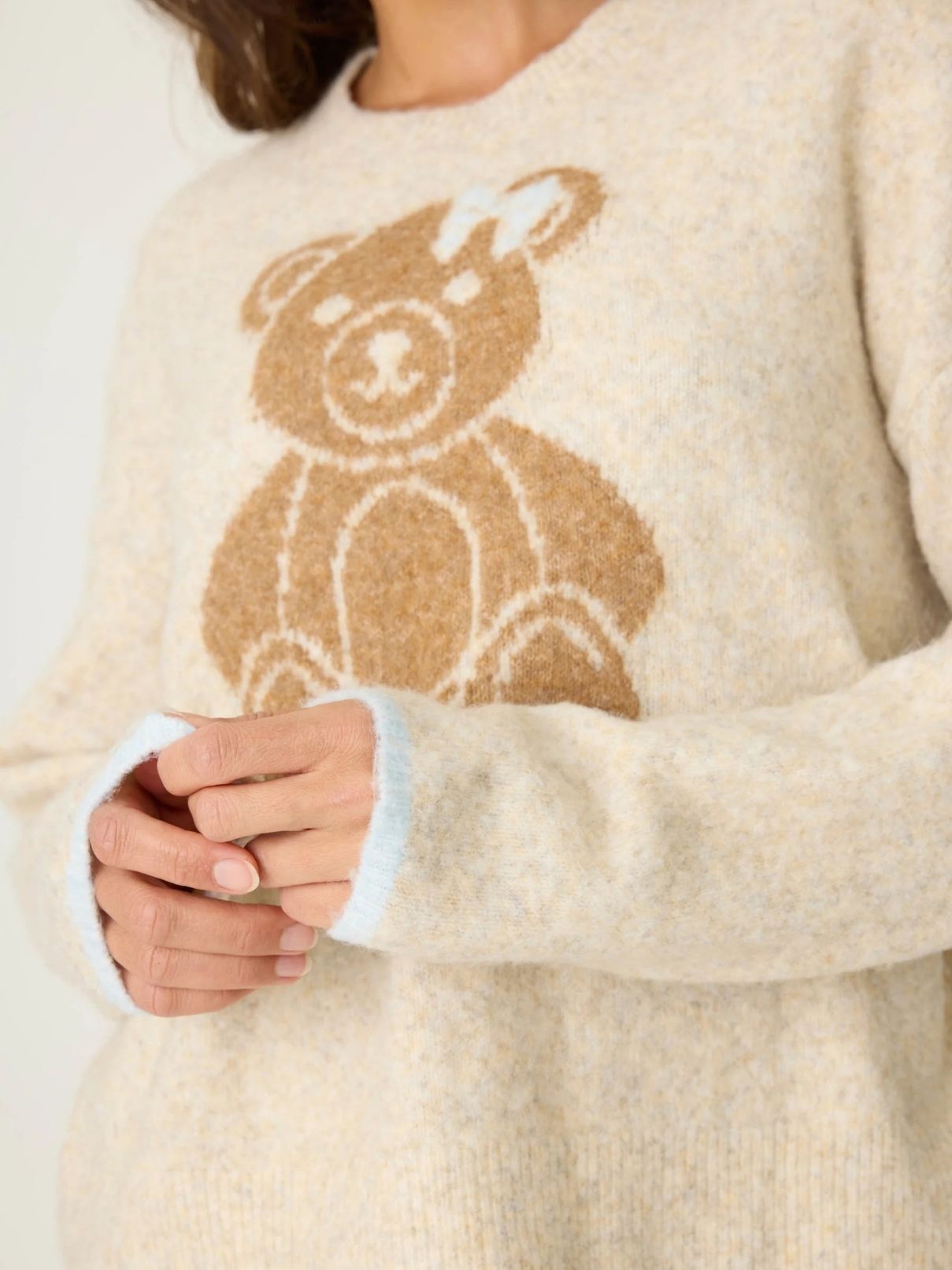 PJ Salvage L/S Flannel Bear Sweater in Oatmeal