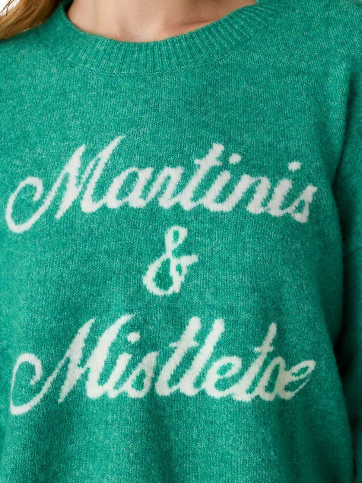 PJ Salvage Martinis & Mistletoe Snuggle Sweater in Ivy