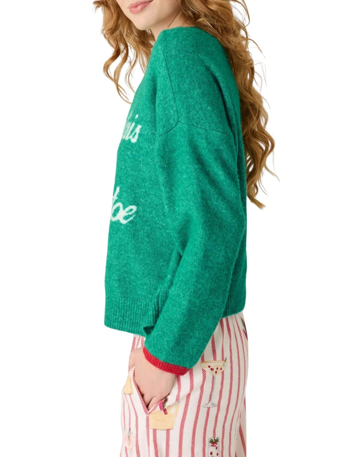 PJ Salvage Martinis & Mistletoe Snuggle Sweater in Ivy