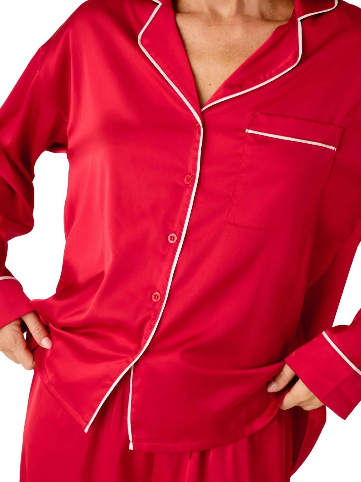 PJ Salvage Moonlight Muse Satin Long Sleeve Pajama Set in Lipstick Red