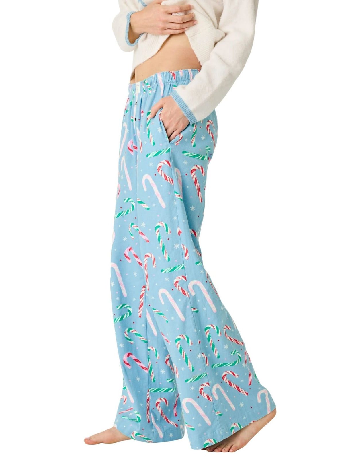 PJ Salvage The Sweetest Season Snowflake Sweater & Candy Cane Pajama Set in Ivory/Blue