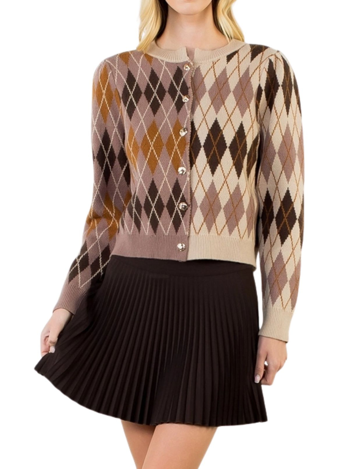 Pattern Gold Button Cardigan
