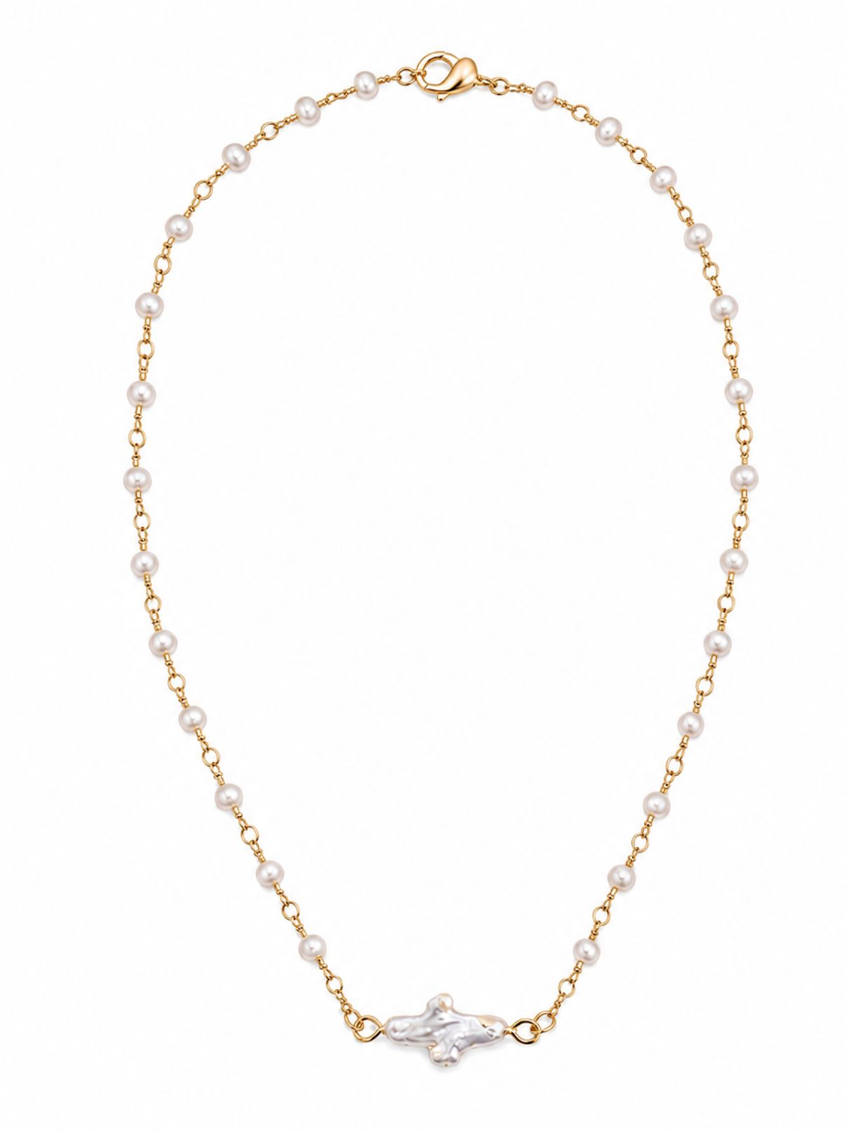 Pearl Bezel Cross Rosary Necklace