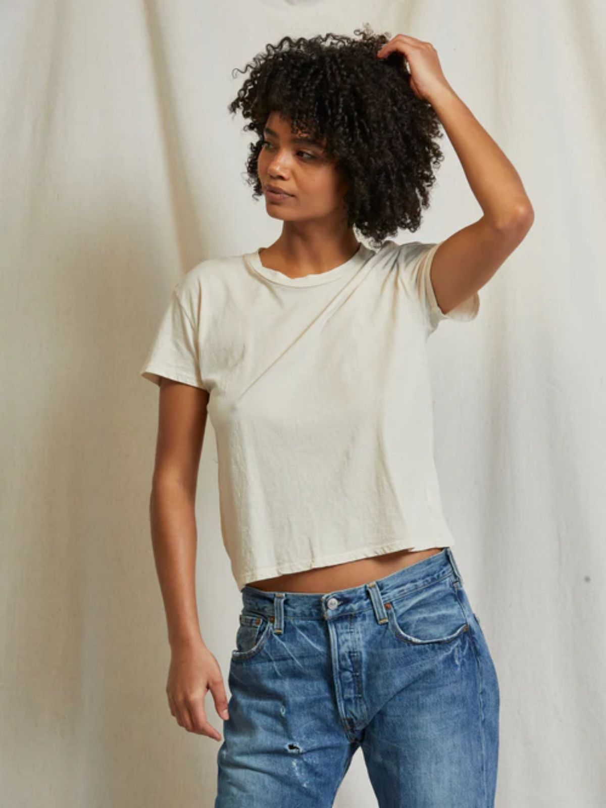 Perfect White Harley Boxy Crew Tee in Sugar
