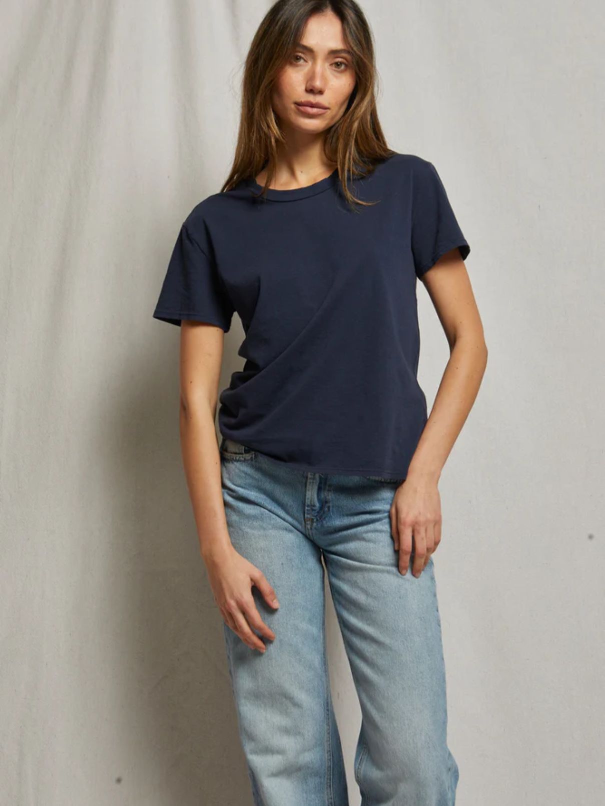 Perfect White Tee Harley Boxy Crew in Navy