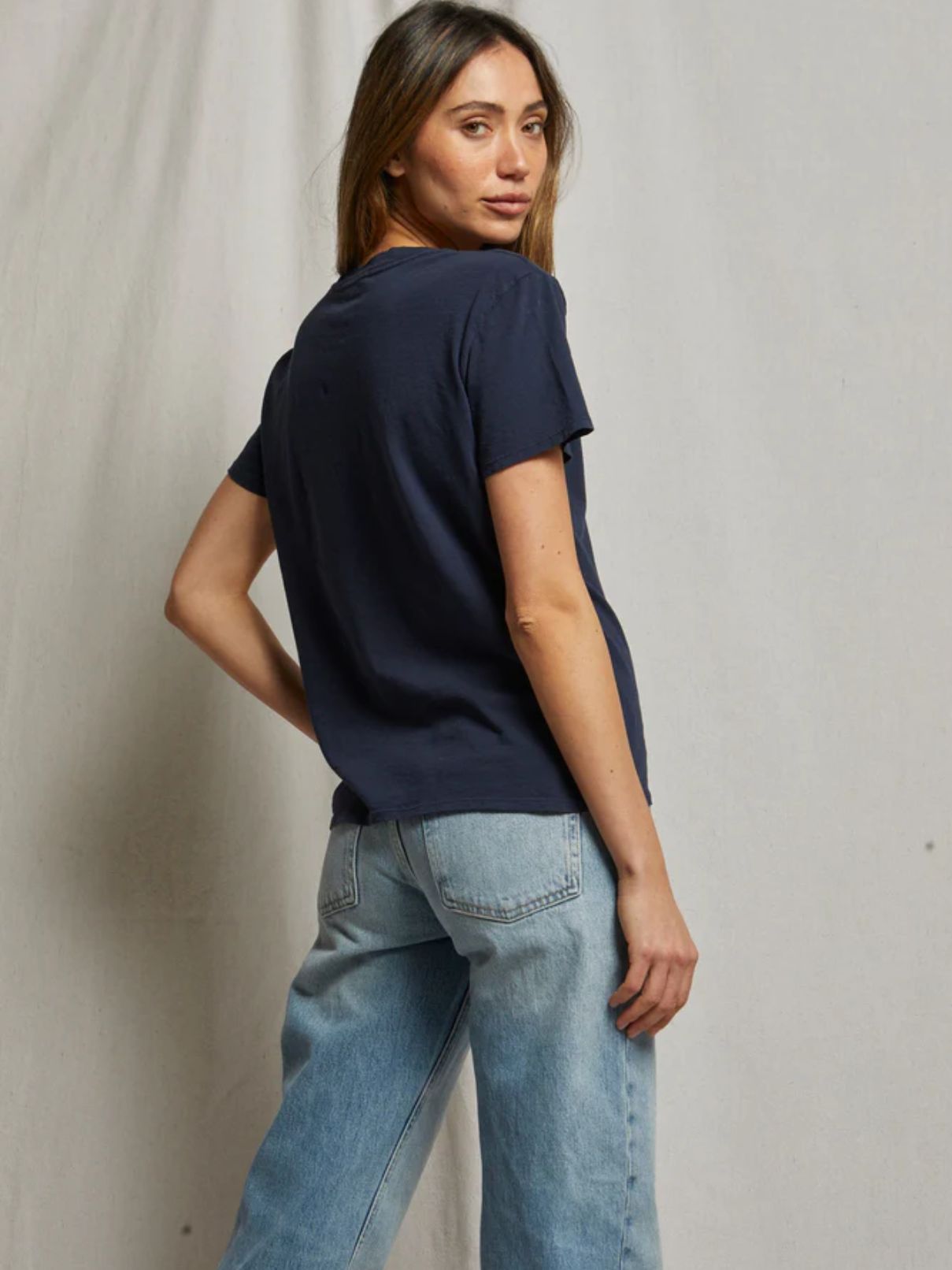 Perfect White Tee Harley Boxy Crew in Navy