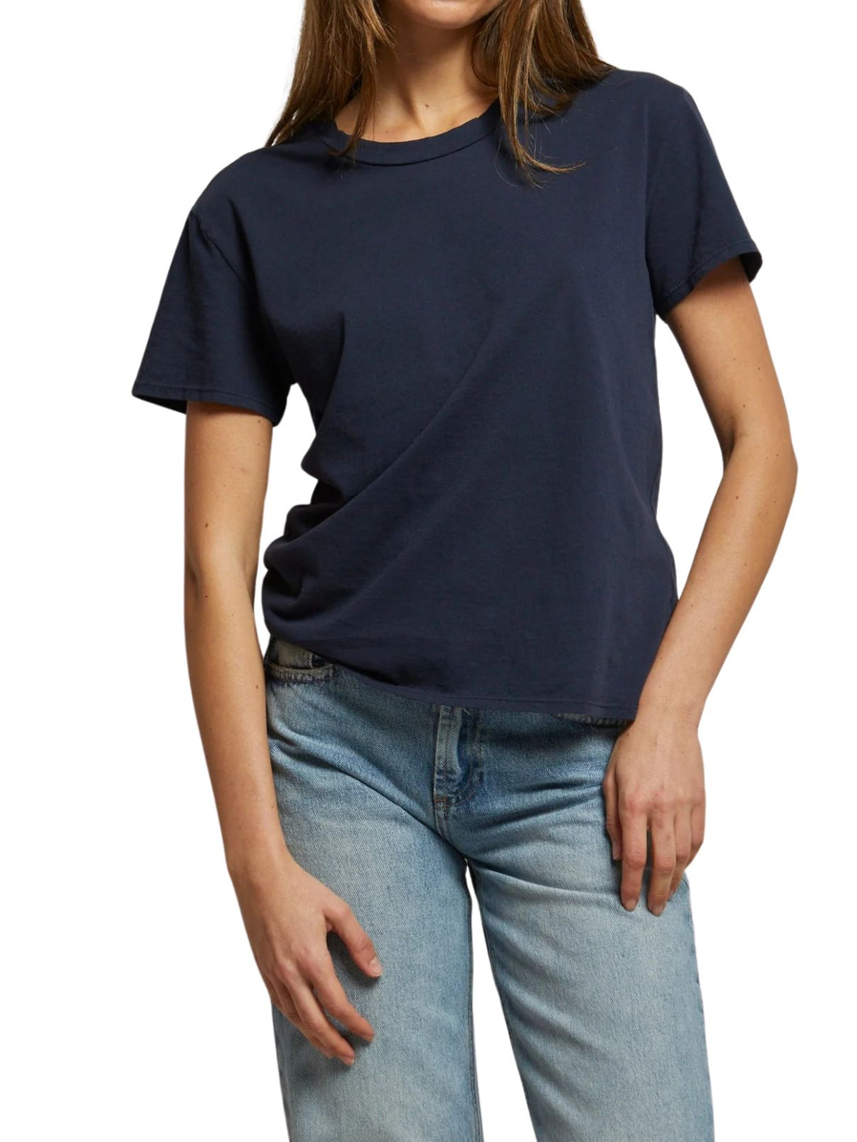 Perfect White Tee Harley Cotton Boxy Crew Neck Tee in Navy