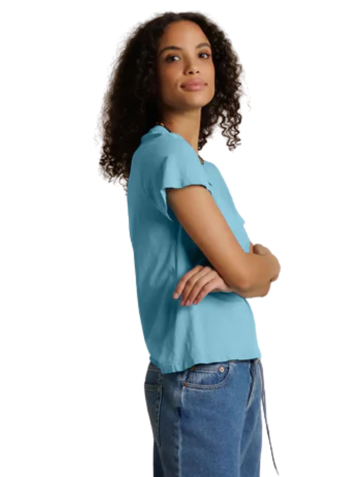 Perfect White Tee Hendrix Cotton Boxy V-Neck Tee – Milky Blue