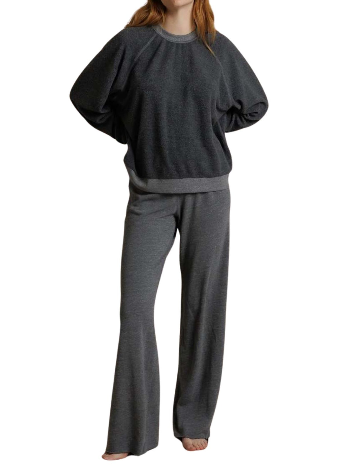 Perfect White Tee Marley Fleece Wide Leg Sweatpant in Dark Heather Grey