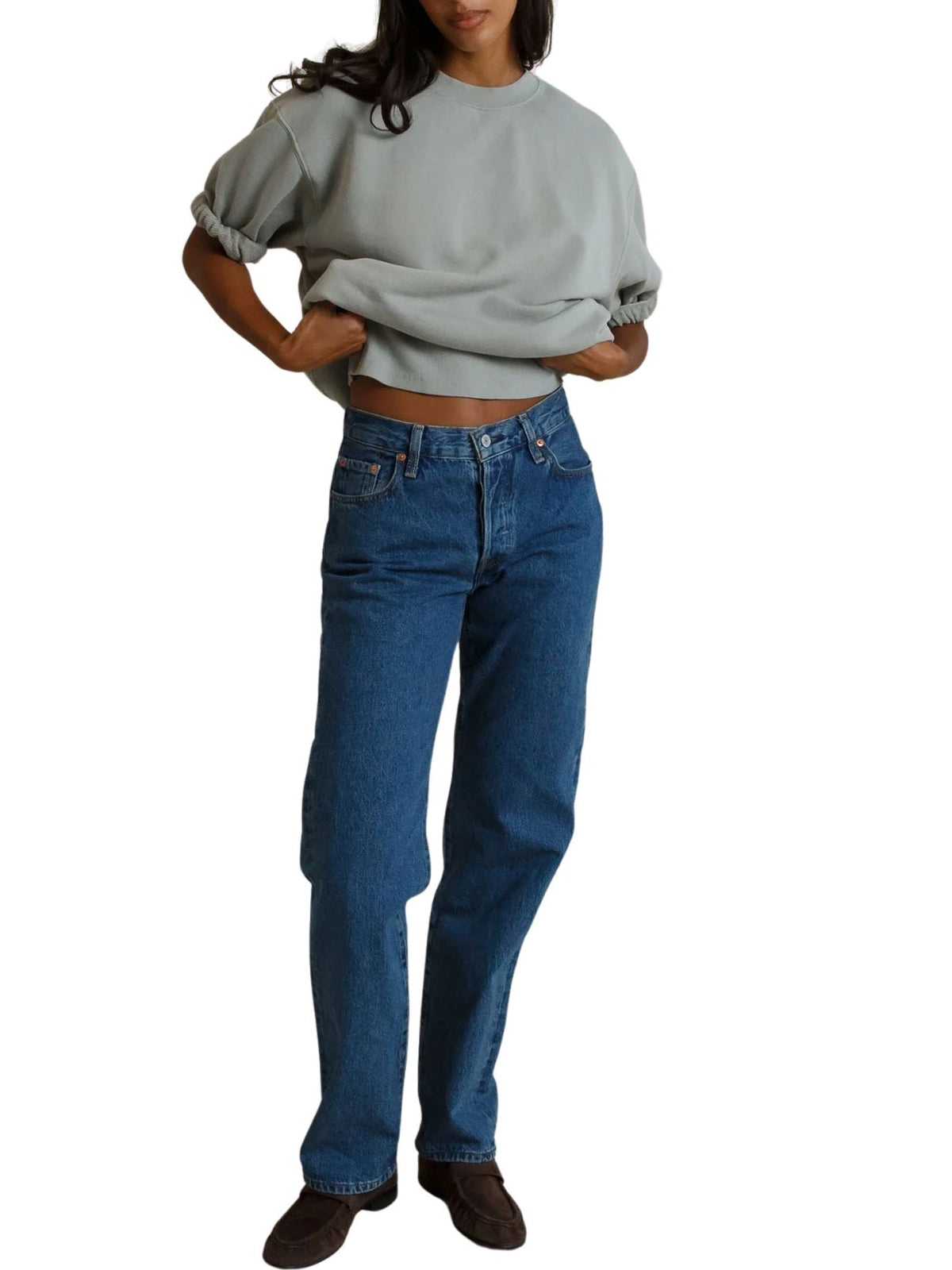 Perfect White Tee Rebecca 3/4 Puff Sleeve Sweatshirt in Griffin Grey