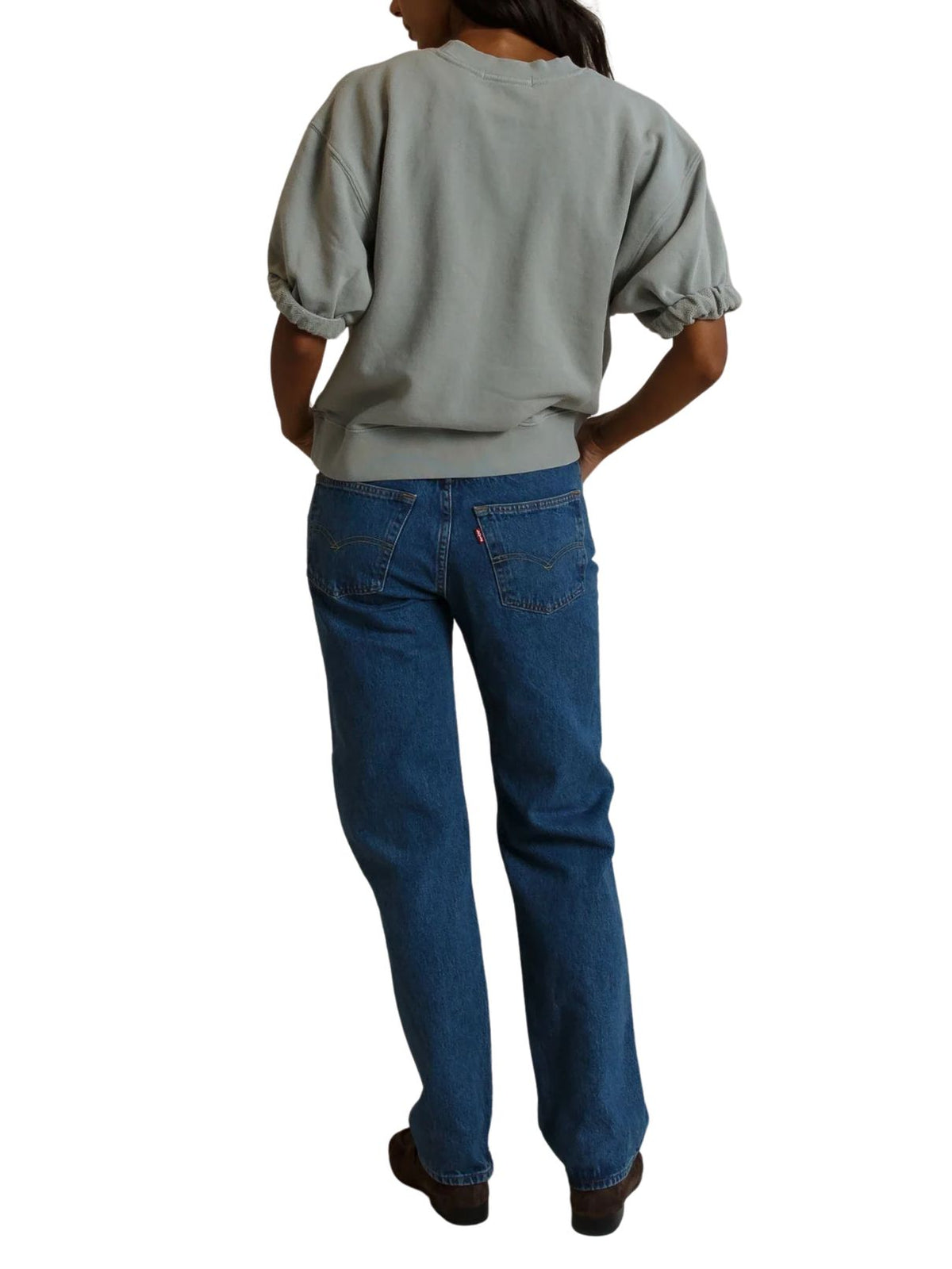 Perfect White Tee Rebecca 3/4 Puff Sleeve Sweatshirt in Griffin Grey