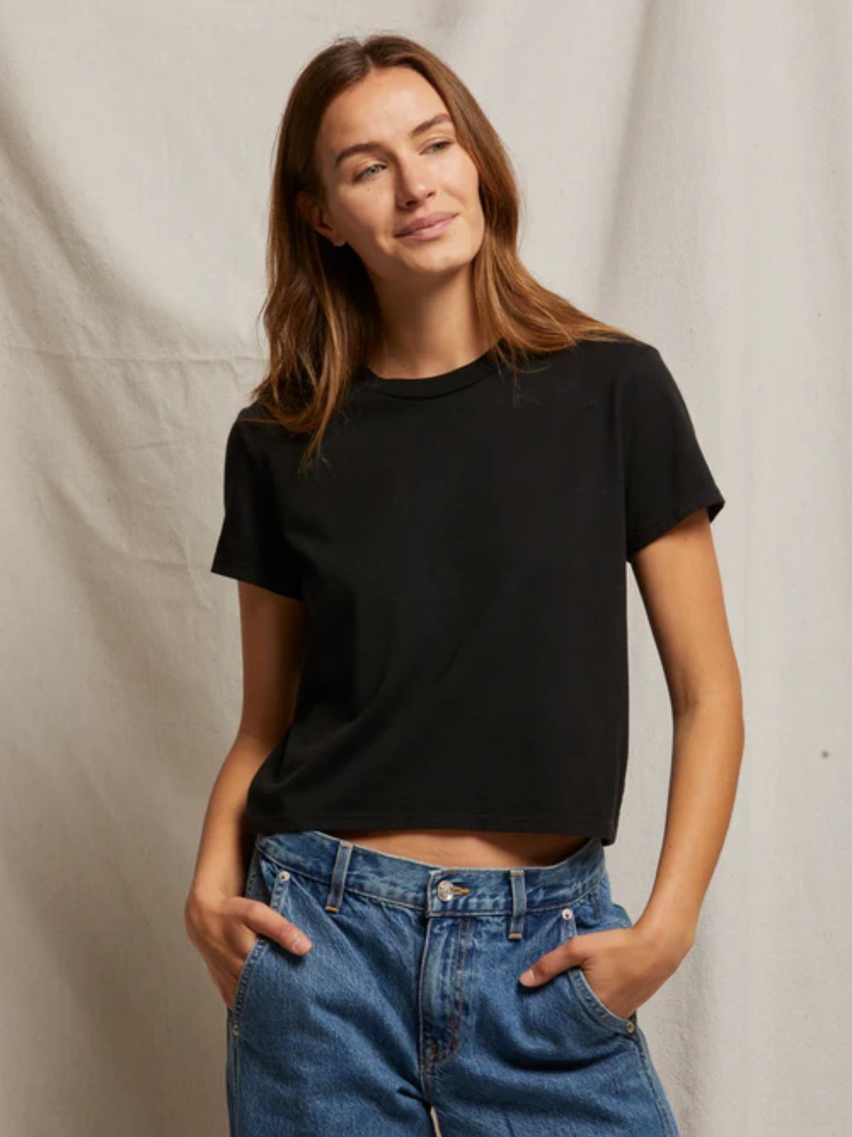 Perfect White Tee Springsteen Baby Tee in Black