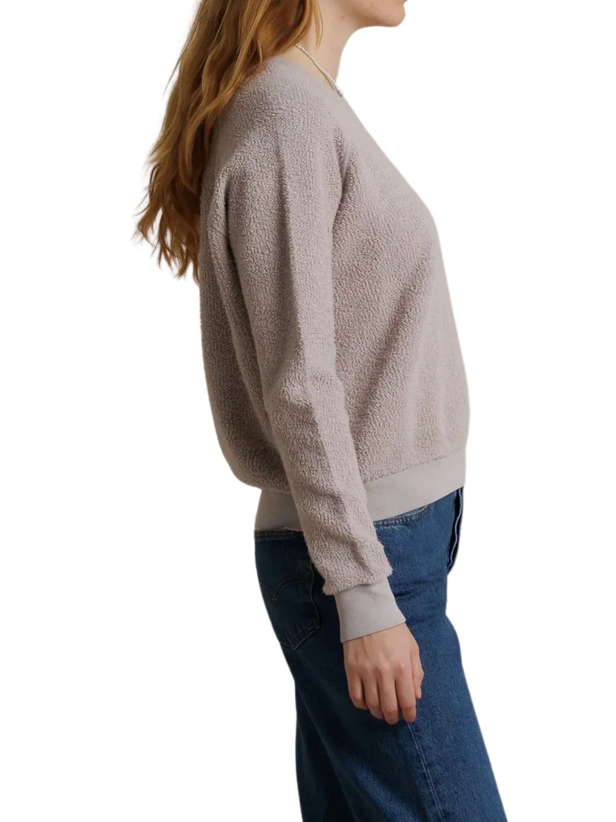 Perfect White Tee Ziggy Reverse Fleece Crew Neck Sweatshirt in Cloud Grey