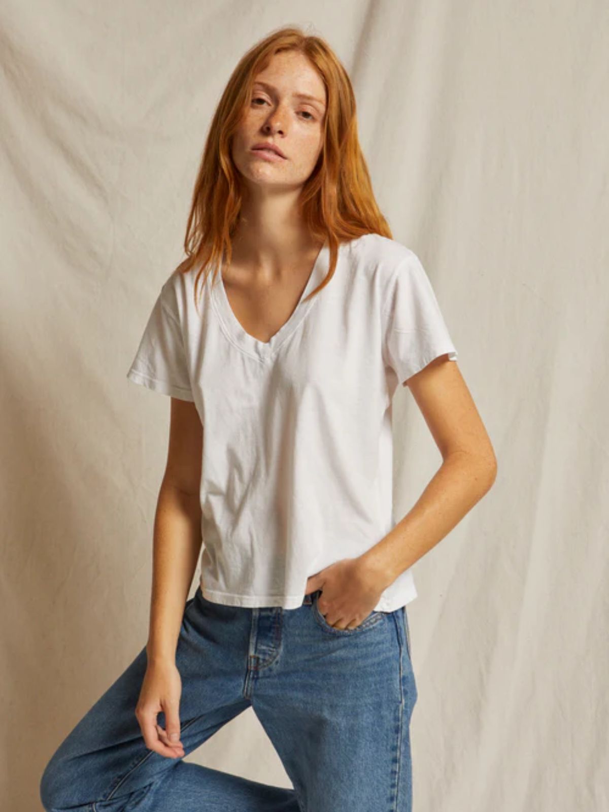 Perfect White Tees Hendrix Boxy Vneck Tee in White