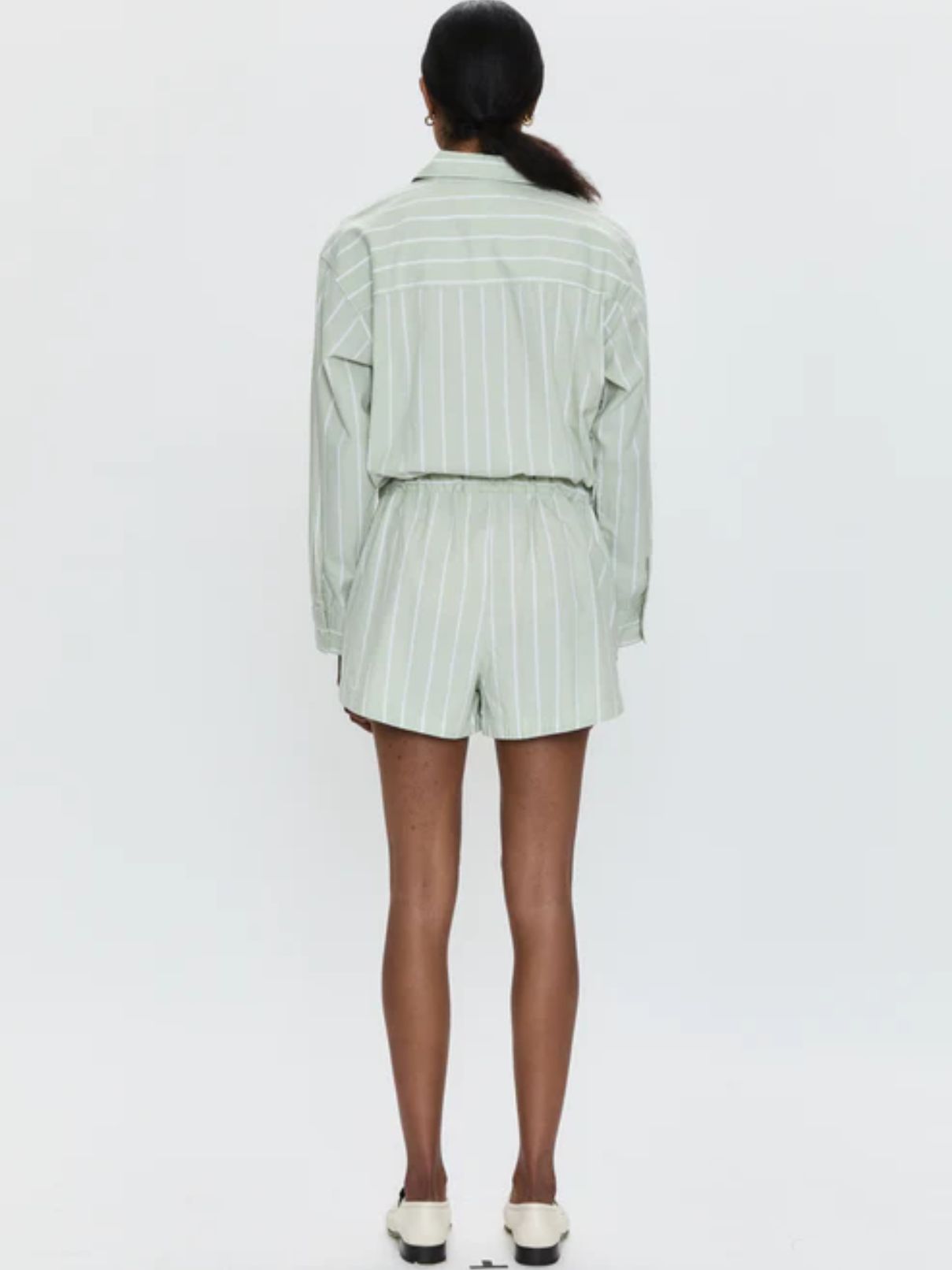 Pistola L/S Amelie Romper in Pistachio Srtripe