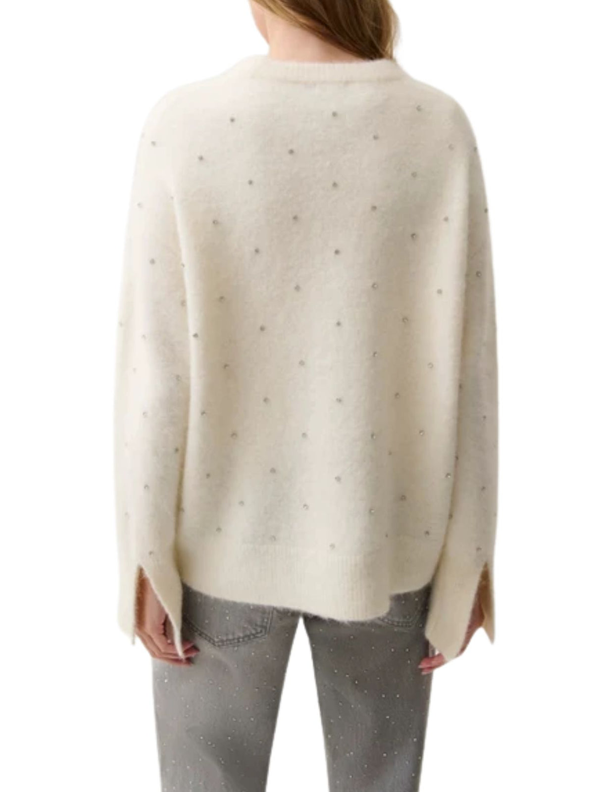 Pistola Luna Embellished Crew Neck Sweater in Winter White