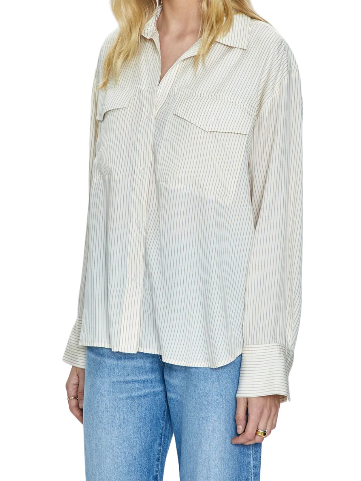 Pistola Nellie Button Up Tan Pinstripe