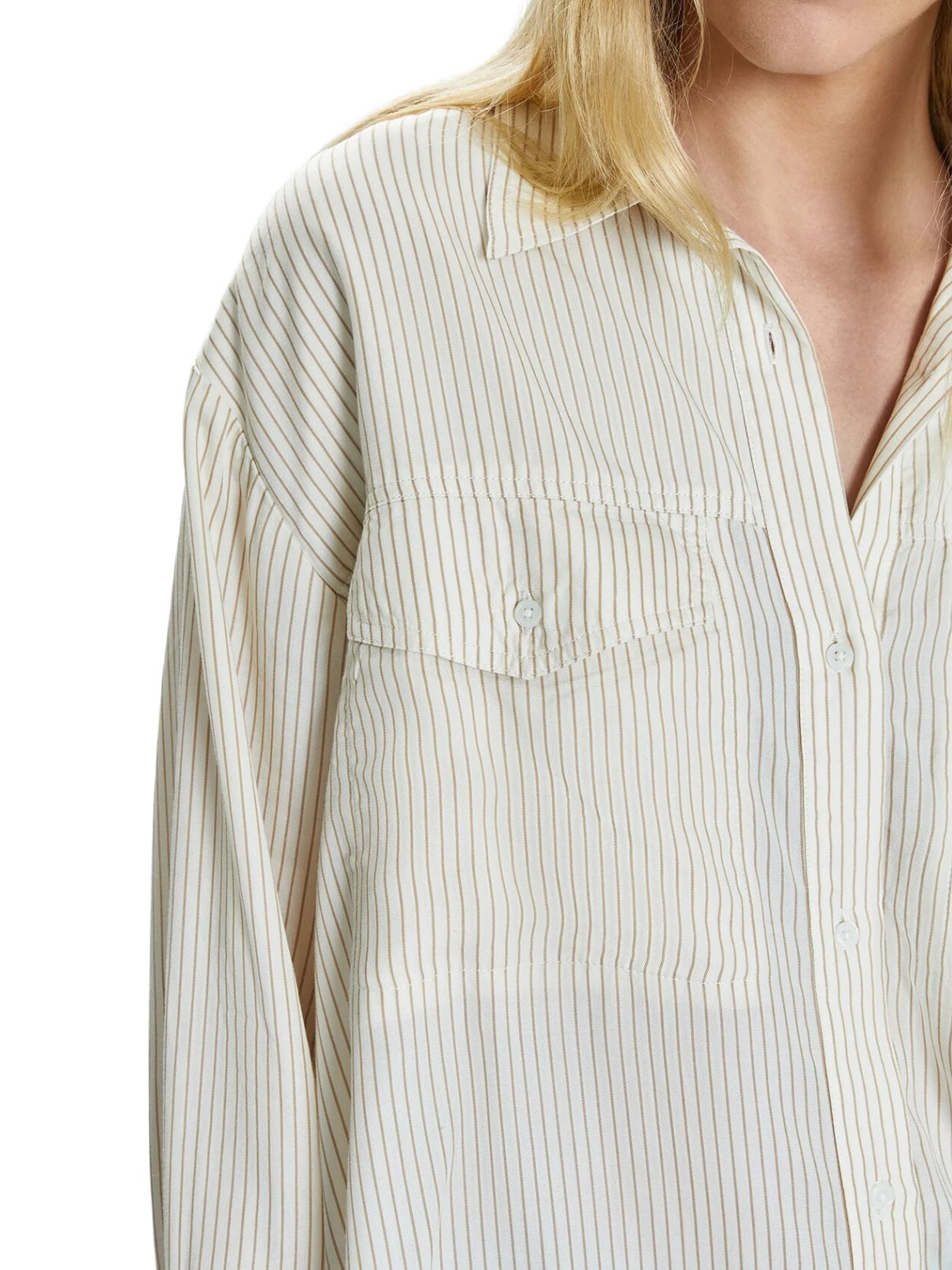 Pistola Nellie Button Up Tan Pinstripe