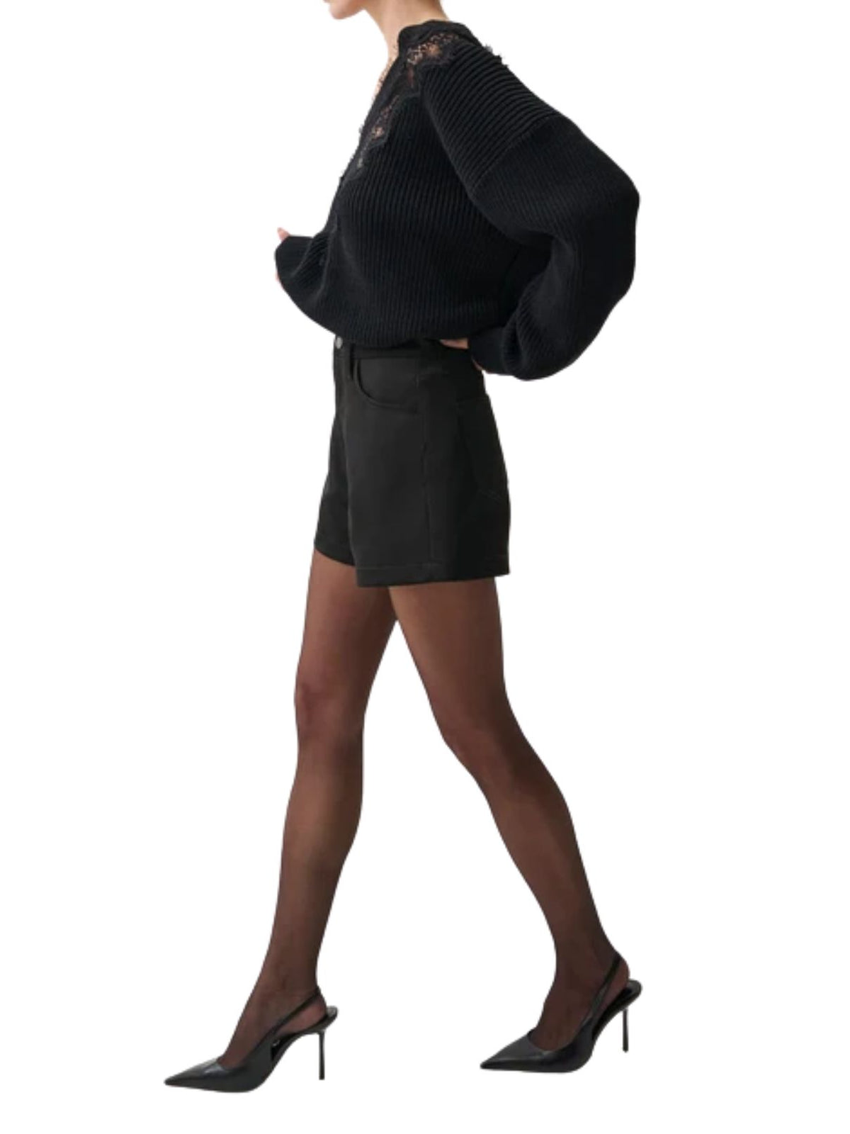Pistola Saige High Rise A-Line Shorts in Black Sateen
