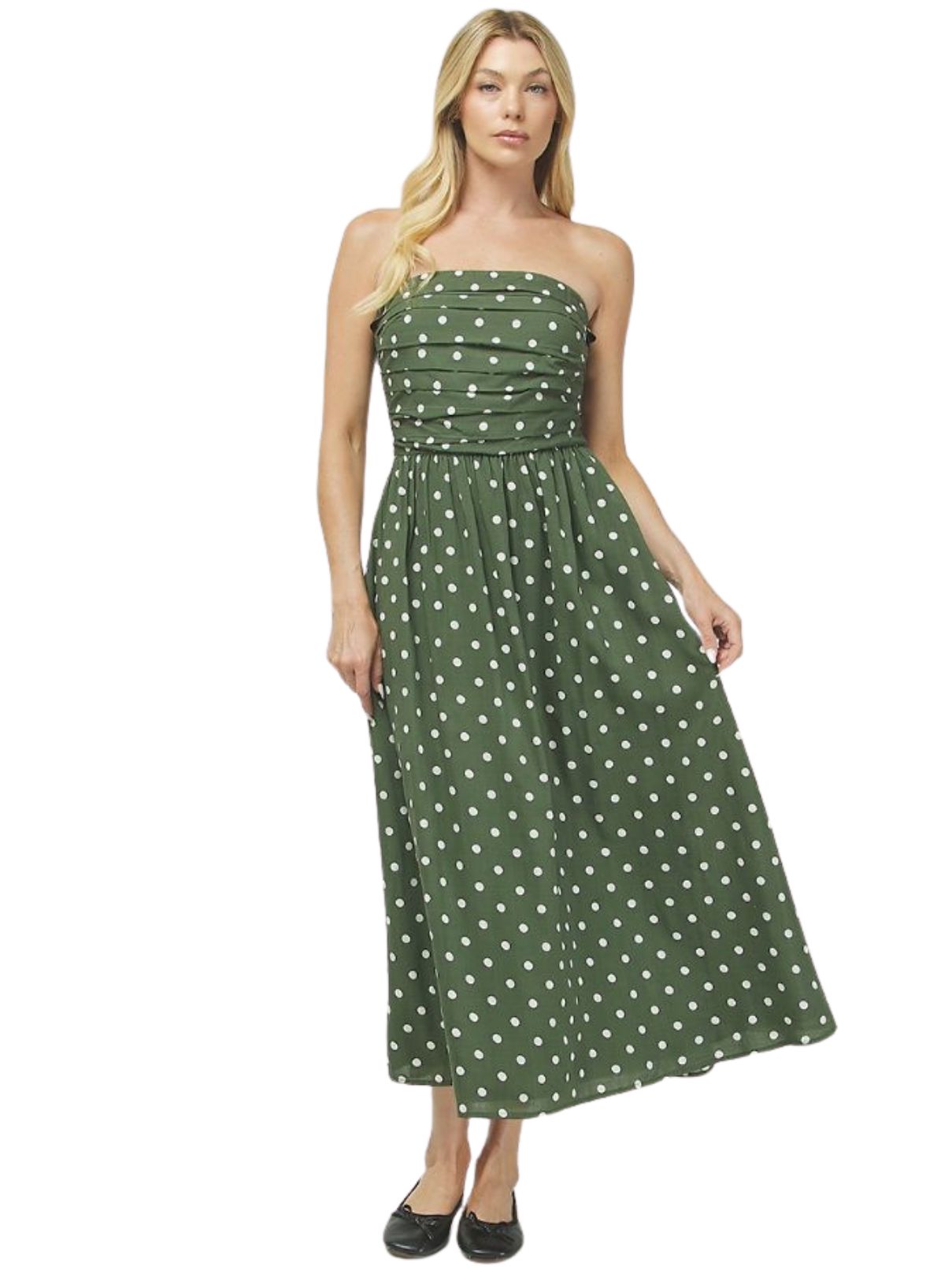 Polka Dot Tube Maxi Dress – Olive