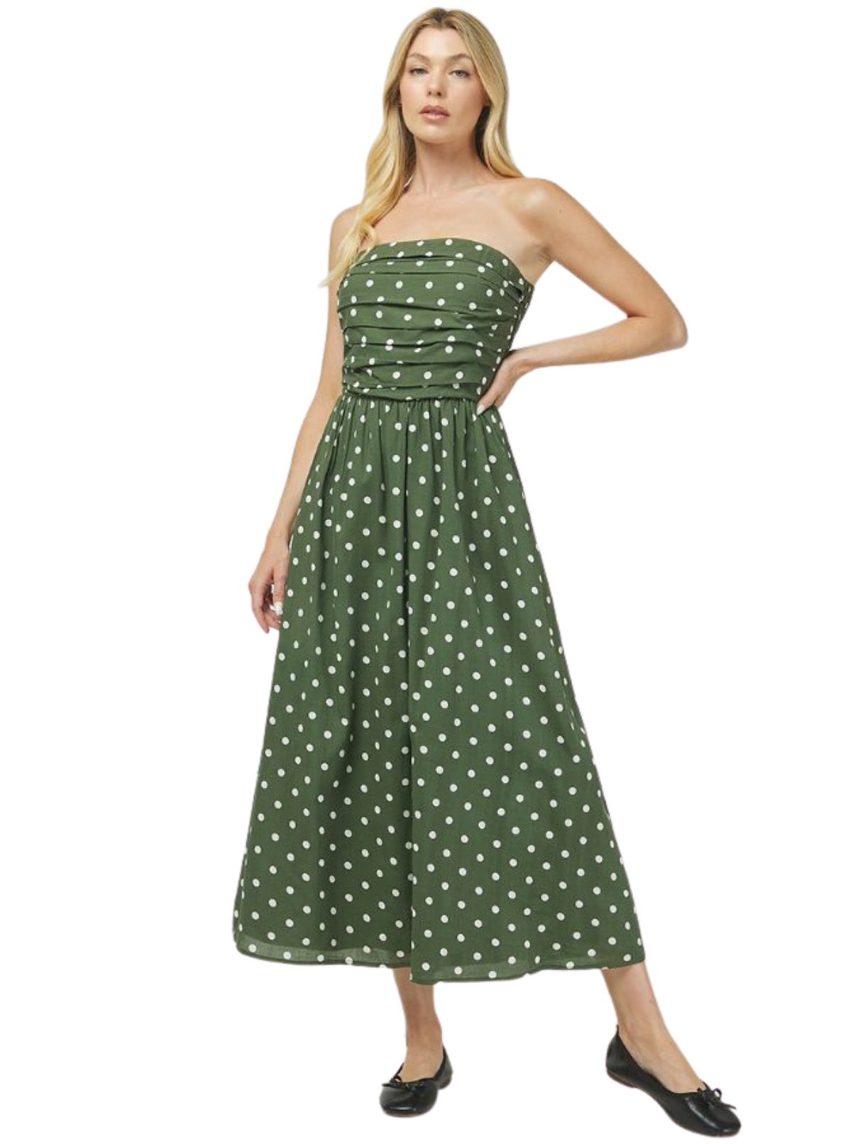 Polka Dot Tube Maxi Dress – Olive