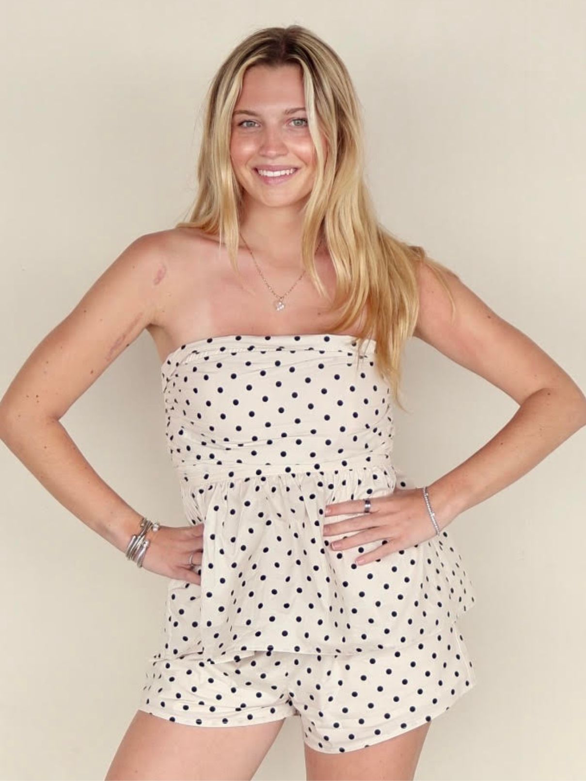 Polka Dot Tube Peplum Top