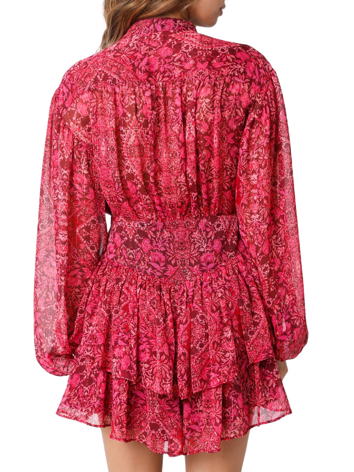 Poppy Puff Sleeve Dress in Burgandy