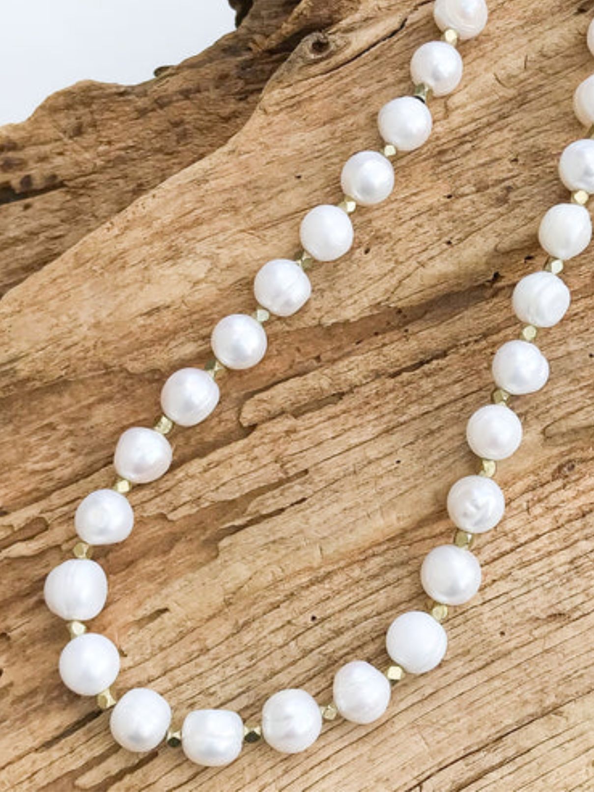 Potato Pearl Nugget Necklace in White/Gold