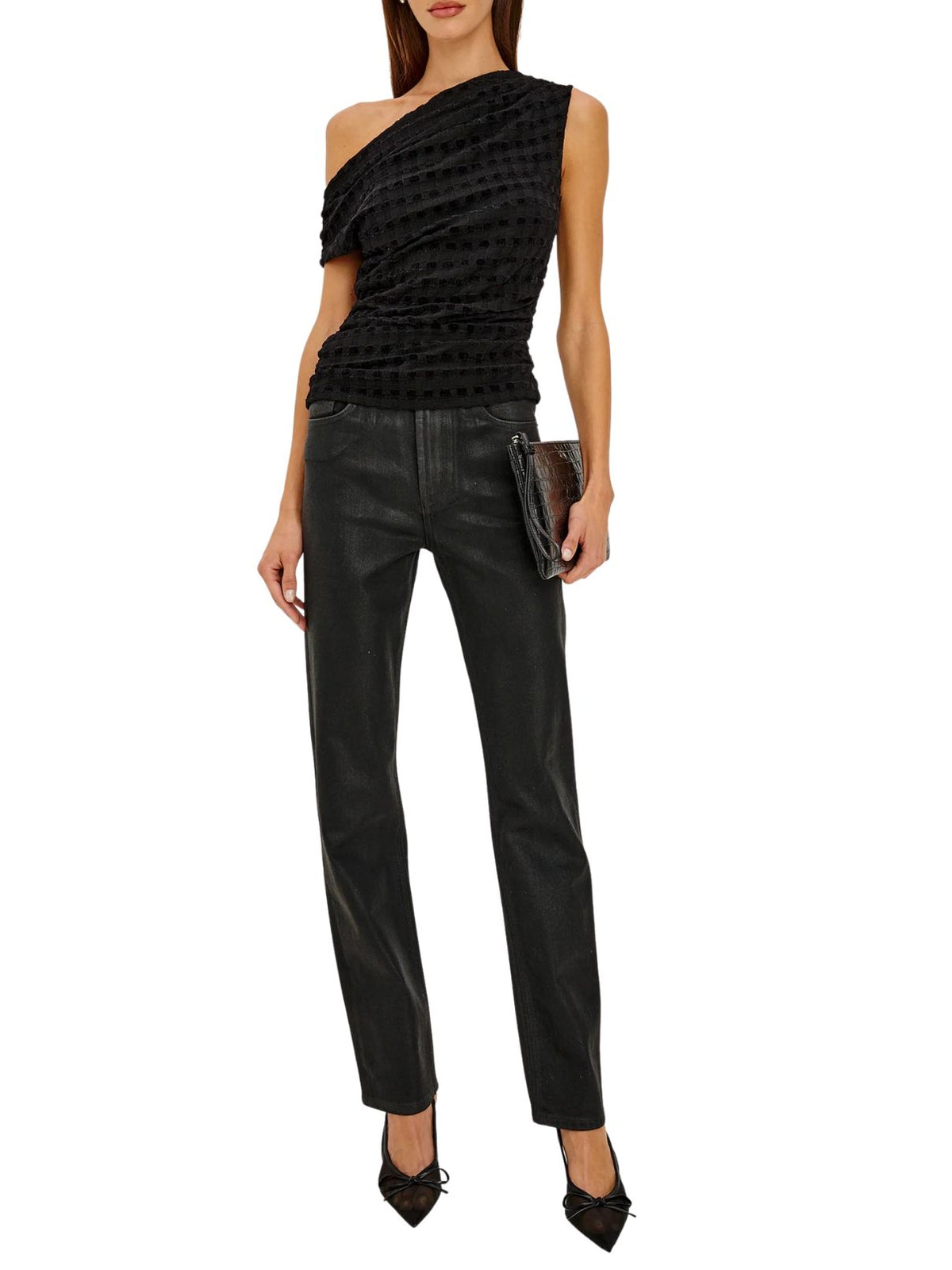 Rails Dominic Off-the-Shoulder Top in Black Checkerboard