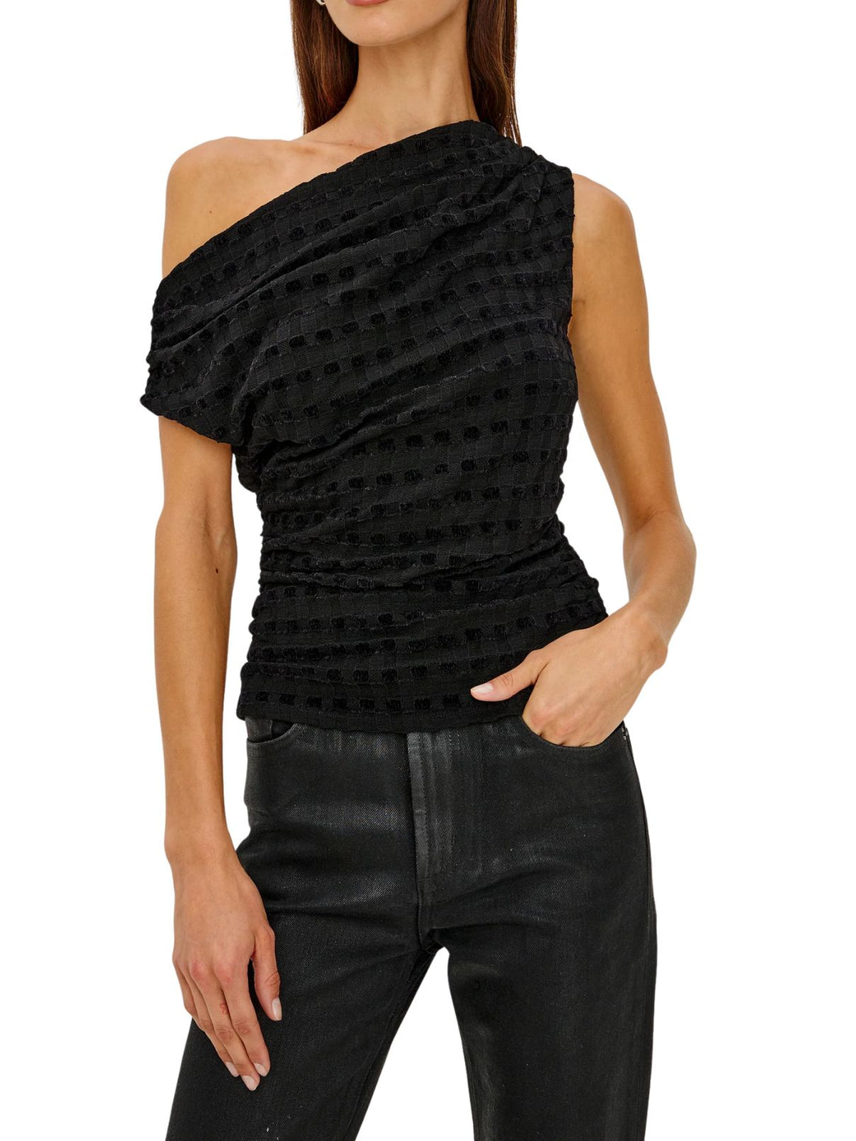 Rails Dominic Off-the-Shoulder Top in Black Checkerboard