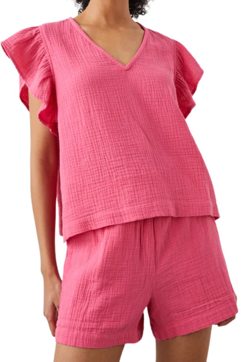 Rails Lela 100% Cotton Flutter Sleeve Top in Hibiscus