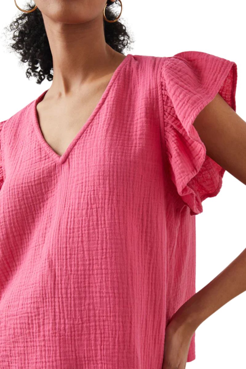 Rails Lela 100% Cotton Flutter Sleeve Top in Hibiscus