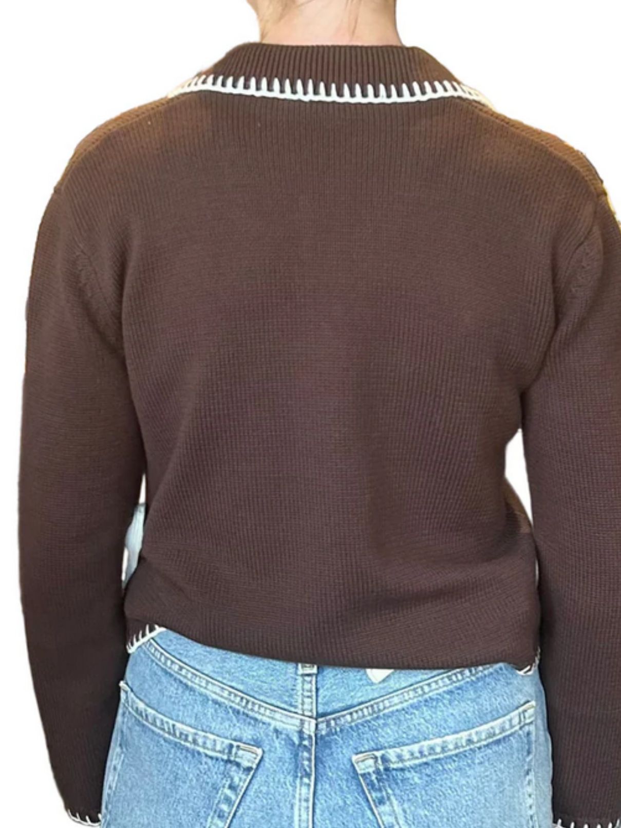 Rails Rayleen Brown/Ivory Blanket Stitch Cardigan