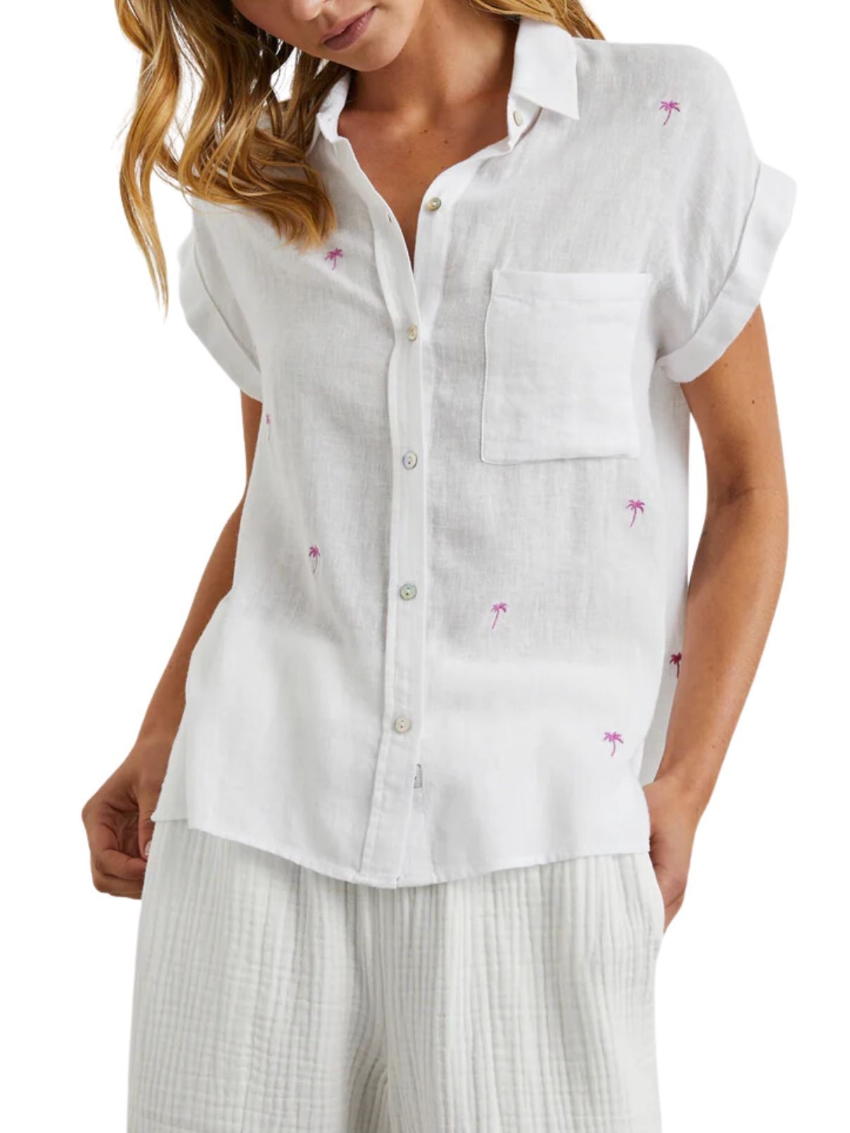 Rails Whitney Blouse in Fuchsia Embroidered Palms