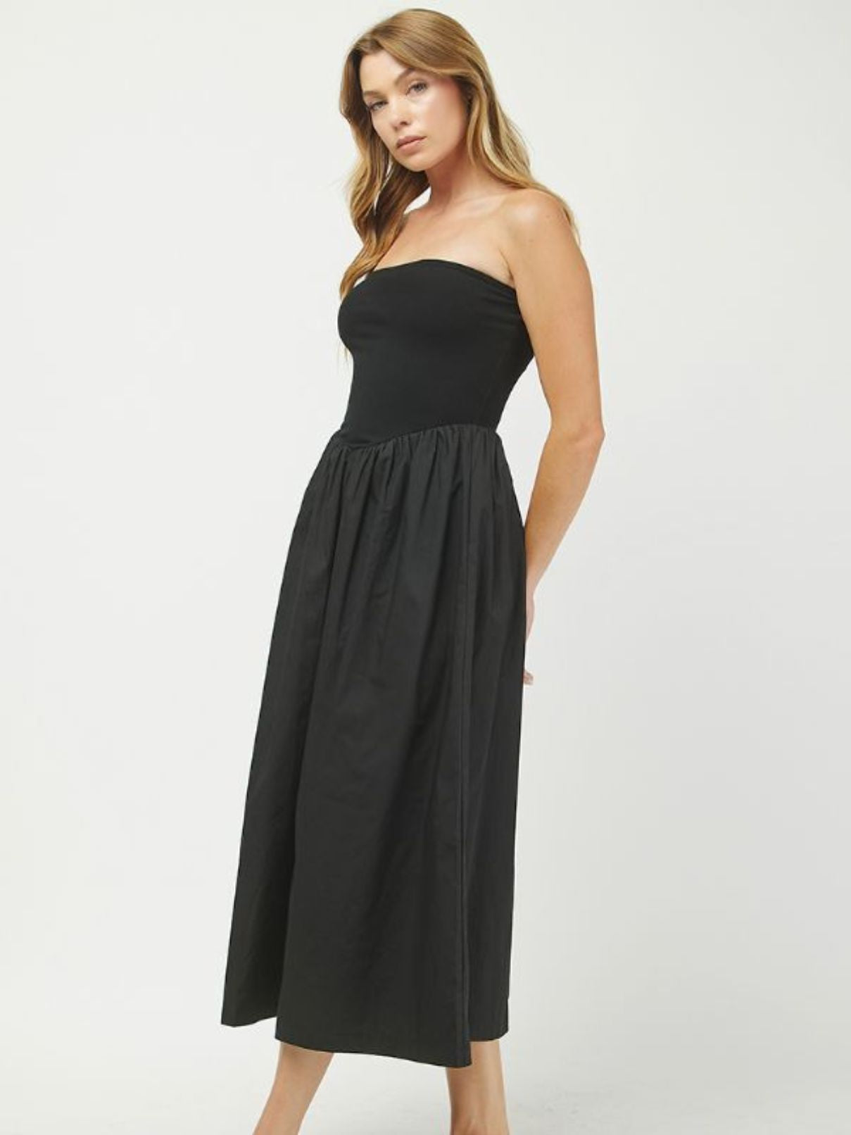 black tube maxi dress Polka Dot Slit 10% Elastane Black Stretch Ruched Tube Maxi