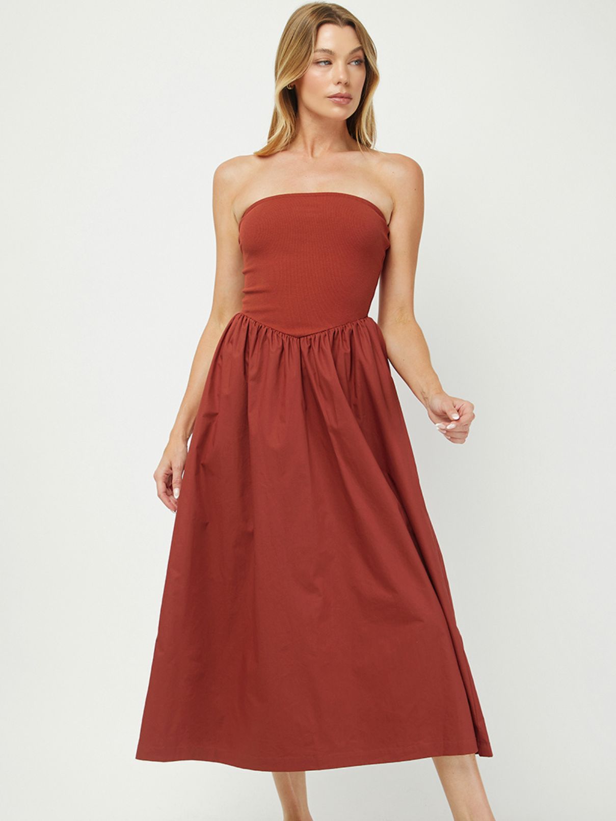 Ribbed Tube Maxi Dress in Rust
