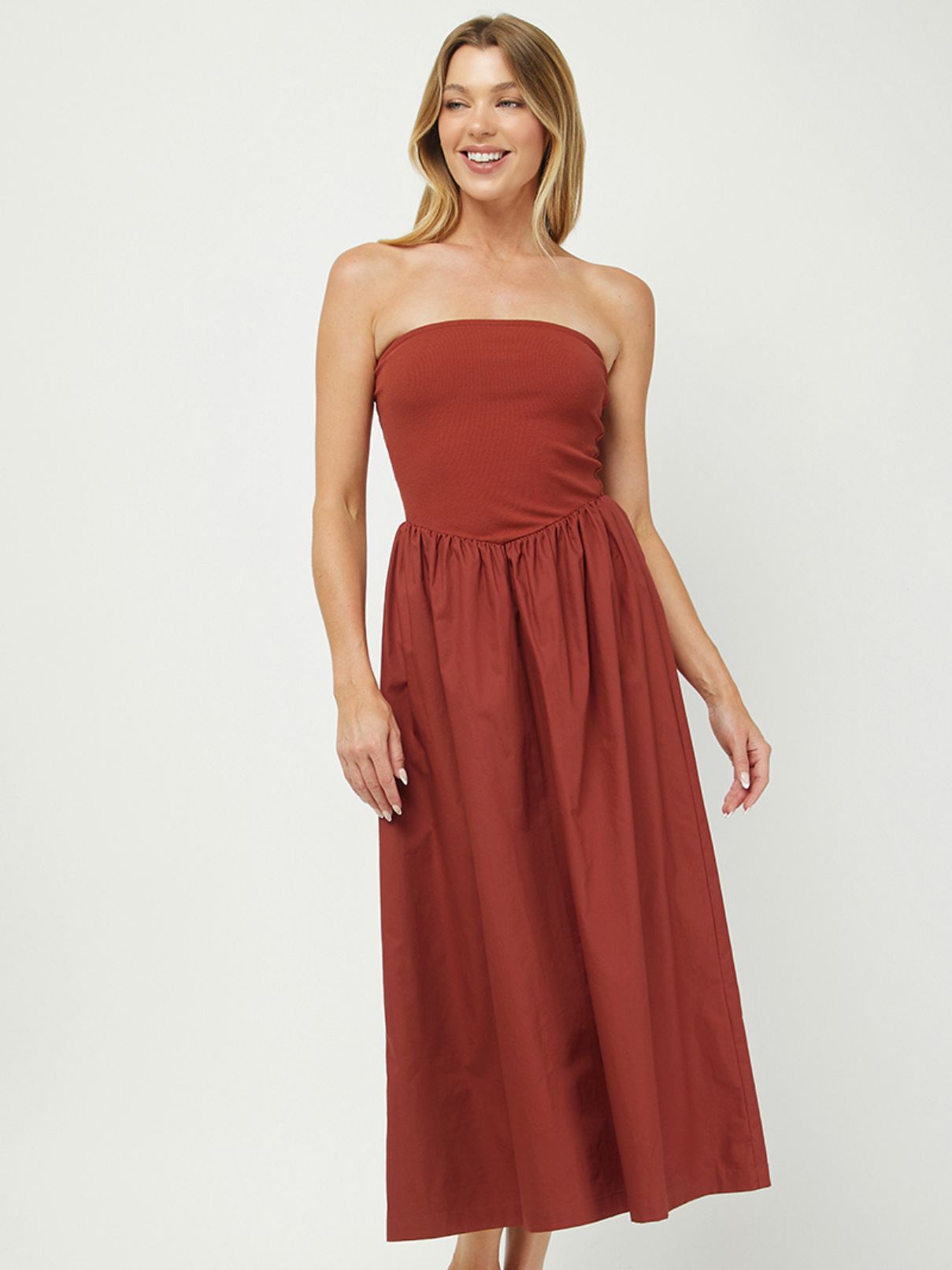 Ribbed Tube Maxi Dress in Rust